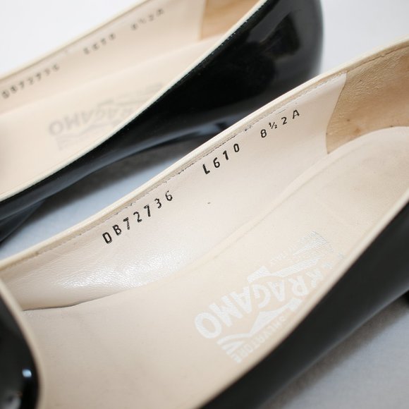 Salvatore Ferragamo Black Patent Leather Square Toe Pumps Sz 8.5 - Picture 7 of 8